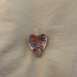 Heart-Shaped Glass Pendant with Red and Blue Swirls